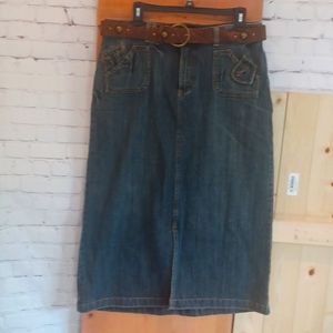 VINTAGE RIDERS COPPER COLLECTION DENIM SKIRT MIDI WITH BELT EUC Size 11/12